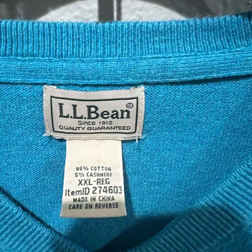 L.L. Bean Men's Bright Teal V-Neck Sweater Cotton Cashmere Blend Size XXL